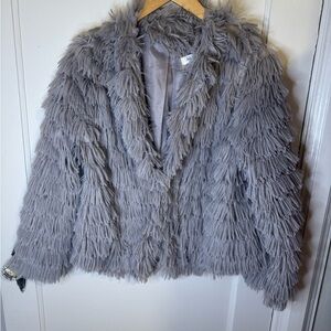She + Sky Gray Teddy Jacket Plush Faux Fur